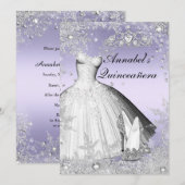 Sparkle Dress & Tiara Paars Quinceanera Invite Kaart (Voorkant / Achterkant)