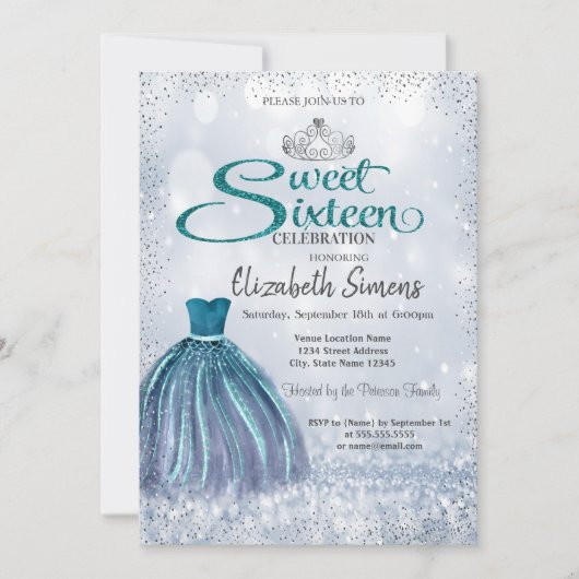 Sparkle Dress, Tiara Princess Bokeh Sweet 16 Kaart (Voorkant)