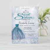 Sparkle Dress, Tiara Princess Bokeh Sweet 16 Kaart (Staand voorkant)