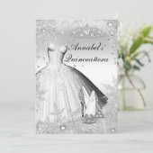 Sparkle Dress & Tiara Silver Quinceanera Invite Kaart (Staand voorkant)