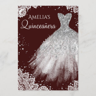 Sparkle Dress White Lace Burgundy Quinceanera Kaart