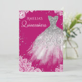 Sparkle Dress White Lace Pink Quinceanera Kaart (Staand voorkant)