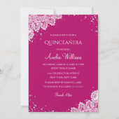Sparkle Dress White Lace Pink Quinceanera Kaart (Achterkant)