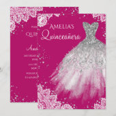 Sparkle Dress White Lace Pink Quinceanera Kaart (Voorkant / Achterkant)