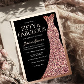 Sparkle Dress Womans 50th Birthday Black Rose Gold Folie Uitnodiging