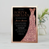 Sparkle Dress Womans Black 40th Birthday Rose Gold Folie Uitnodiging (Staand Voorkant)