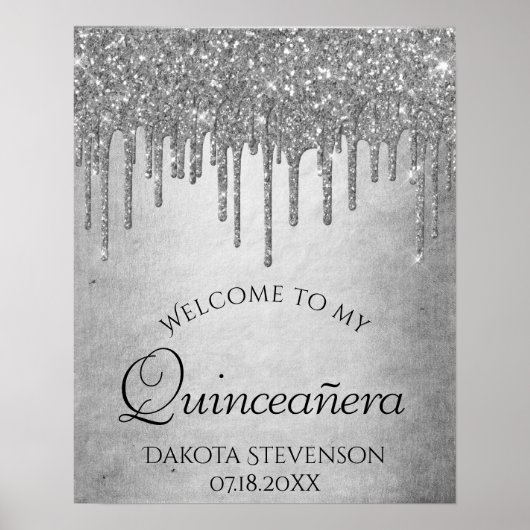 Sparkle Drip Quinceanera | Silver Diamond Icing Poster (Voorkant)
