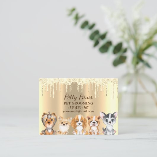 Sparkle Drip Shimmer Puppies Pet Grooming Service Visitekaartje (Staand voorkant)