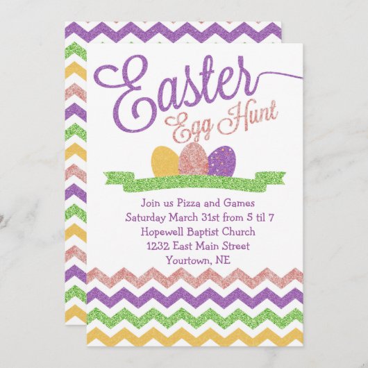 Sparkle Easter Egg Hunt Uitnodiging (Voorkant / Achterkant)