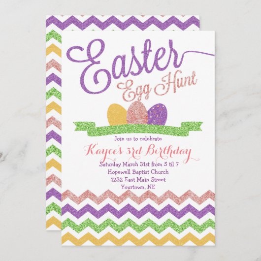 Sparkle Easter Egg Hunt verjaardag Uitnodiging (Voorkant / Achterkant)