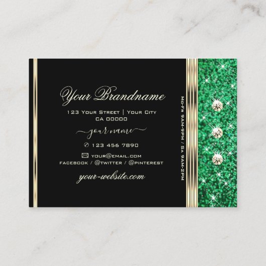Sparkle Emerald Green Glitter Diamonds Goud Zwart Visitekaartje (Achterkant)