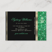 Sparkle Emerald Green Glitter Monogram Goud Zwart Visitekaartje (Achterkant)