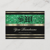 Sparkle Emerald Green Glitter Monogram Goud Zwart Visitekaartje (Voorkant)
