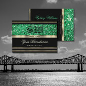 Sparkle Emerald Green Glitter Monogram Goud Zwart Visitekaartje