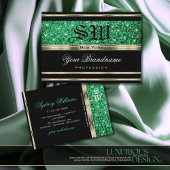 Sparkle Emerald Green Glitter Monogram Goud Zwart Visitekaartje