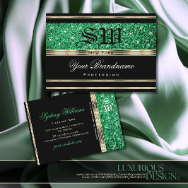 Sparkle Emerald Green Glitter Monogram Goud Zwart Visitekaartje