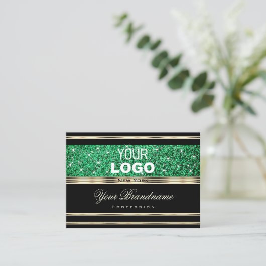 Sparkle Emerald Green Glitter toevoegen Logo Gold  Visitekaartje (Staand voorkant)