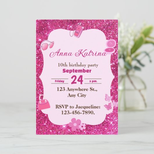 Sparkle en Glamour Girly Glitter verjaardag Kaart (Staand voorkant)