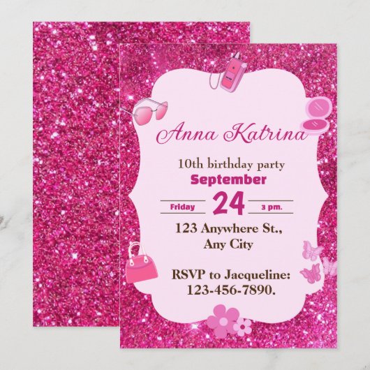 Sparkle en Glamour Girly Glitter verjaardag Kaart (Voorkant / Achterkant)