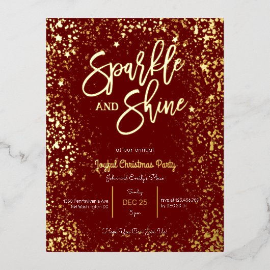 Sparkle en glans folie kerstfeestuitnodiging folie feestdagen briefkaart (Voorkant)