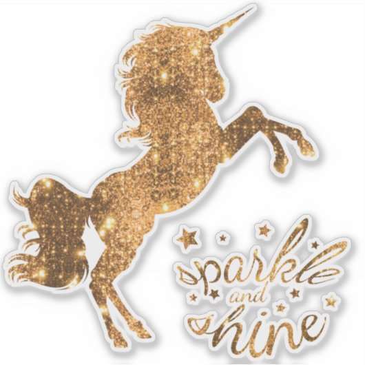 Sparkle en Shine Eenhoorn - Goud Koper Sticker (Voorkant)