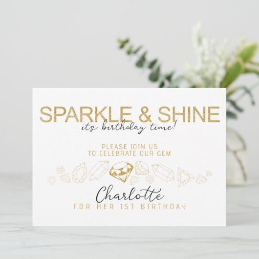 Sparkle en Shine Gem Verjaardag Uitnodiging (Staand voorkant)