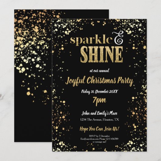 Sparkle en Shine Gold Black Christmas Party Kaart (Voorkant / Achterkant)
