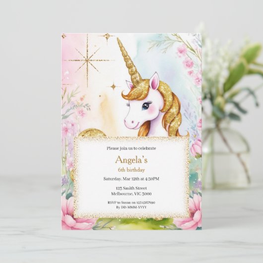 Sparkle en Shine Unicorn Verjaardag Meisjes Kaart (Staand voorkant)