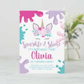 Sparkle en Slime Unicorn Slime Verjaardag Uitnodig Kaart (Staand voorkant)