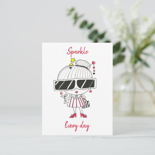 Sparkle Every Day // Cool Chick Drawing Feestdagenkaart (Staand voorkant)