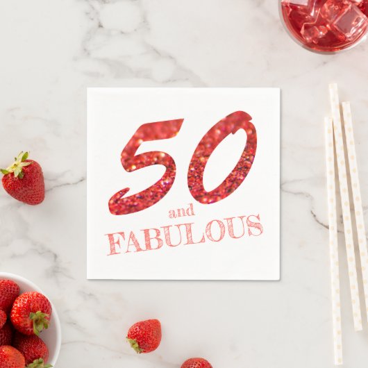 Sparkle Fabulous 50th Birthday Coral Glitter Servet (Insitu)