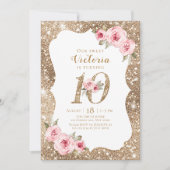 Sparkle faux Gold glitter en floral 10th jarig Kaart (Voorkant)