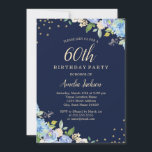 Sparkle Floral Blue 60th Birthday Party Kaart<br><div class="desc">griepvaccinaties in de Little Bayleigh Store.</div>