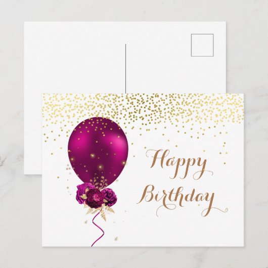 Sparkle Floral Happy Birthday-ballon Briefkaart (Voorkant / Achterkant)