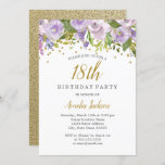 Sparkle Floral Paars 18th Birthday Invite Kaart<br><div class="desc">Meer elegante bloeiende zendagen in de Little Bayleigh Store.</div>