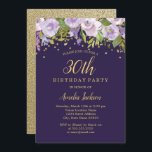 Sparkle Floral Paars Gold 30th Birthday Invite Kaart<br><div class="desc">Meer elegante bloeiende zendagen in de Little Bayleigh Store.</div>