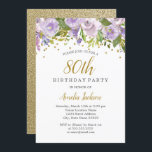 Sparkle Floral Paarse 80ste Verjaardag Uitnodigen Kaart<br><div class="desc">Meer elegante bloeiende zendagen in de Little Bayleigh Store.</div>