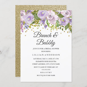 Sparkle Floral Paarse brunch en bubbel Kaart