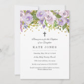 Sparkle Floral Paarse doop uitnodiging (Voorkant)