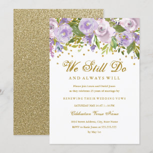 Sparkle Floral Paarse Gelofte Vernieuwing Jubileum Kaart