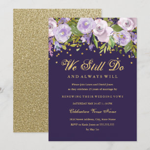 Sparkle Floral Paarse Gold Vow Renewal Jubileum Kaart