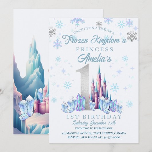 Sparkle Frozen Kingdom Castle 1e verjaardag Kaart (Voorkant / Achterkant)
