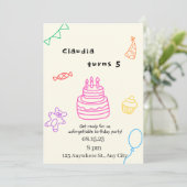 Sparkle & Fun 5e verjaardagsuitnodiging Kaart (Staand voorkant)