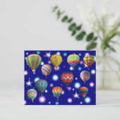 Sparkle Ggloing Blue Stars Hot Air Balions Briefkaart (Staand voorkant)
