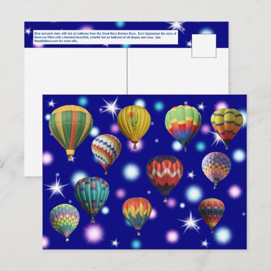 Sparkle Ggloing Blue Stars Hot Air Balions Briefkaart (Voorkant / Achterkant)