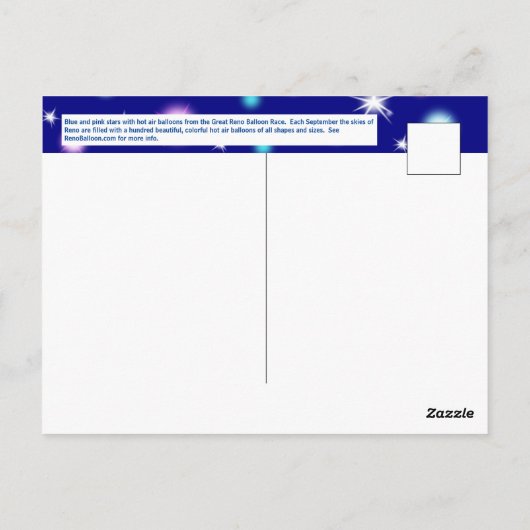 Sparkle Ggloing Blue Stars Hot Air Balions Briefkaart (Achterkant)