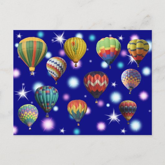 Sparkle Ggloing Blue Stars Hot Air Balions Briefkaart (Voorkant)