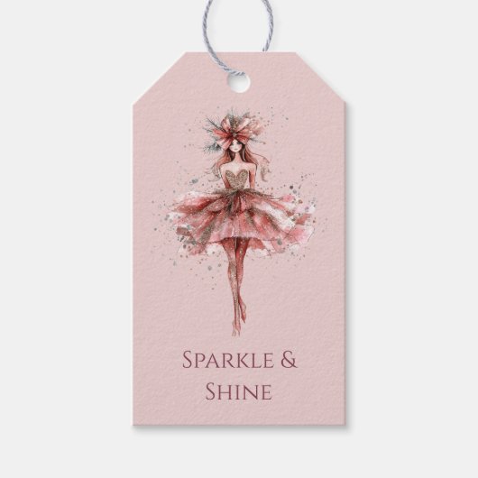 Sparkle Girl in Pink Rose Gold Dress Cadeaulabel (Voorkant)