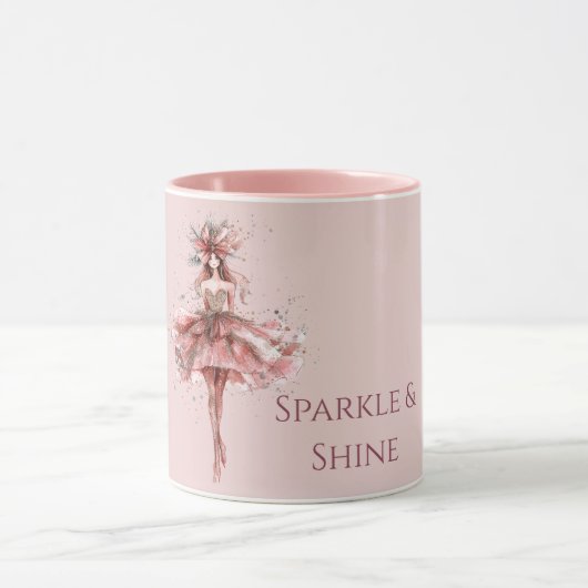 Sparkle Girl in Pink Rose Gold Dress Mok (Midden)