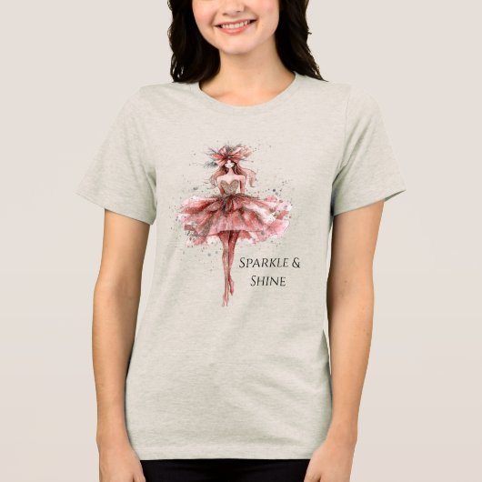 Sparkle Girl in Pink Rose Gold Dress Tri-Blend Shirt (Voorkant)
